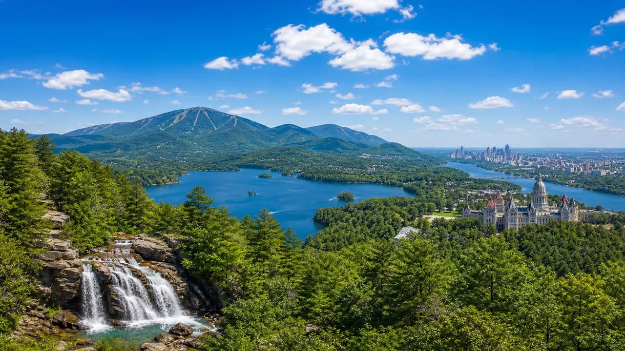 Capital-Saratoga architecture and Adirondack mountain landscape