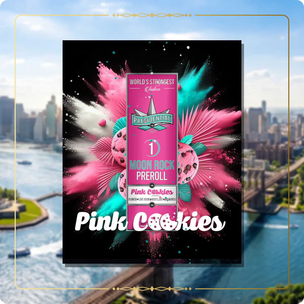 Pink Cookies Presidential pre-roll for the New York Gold page