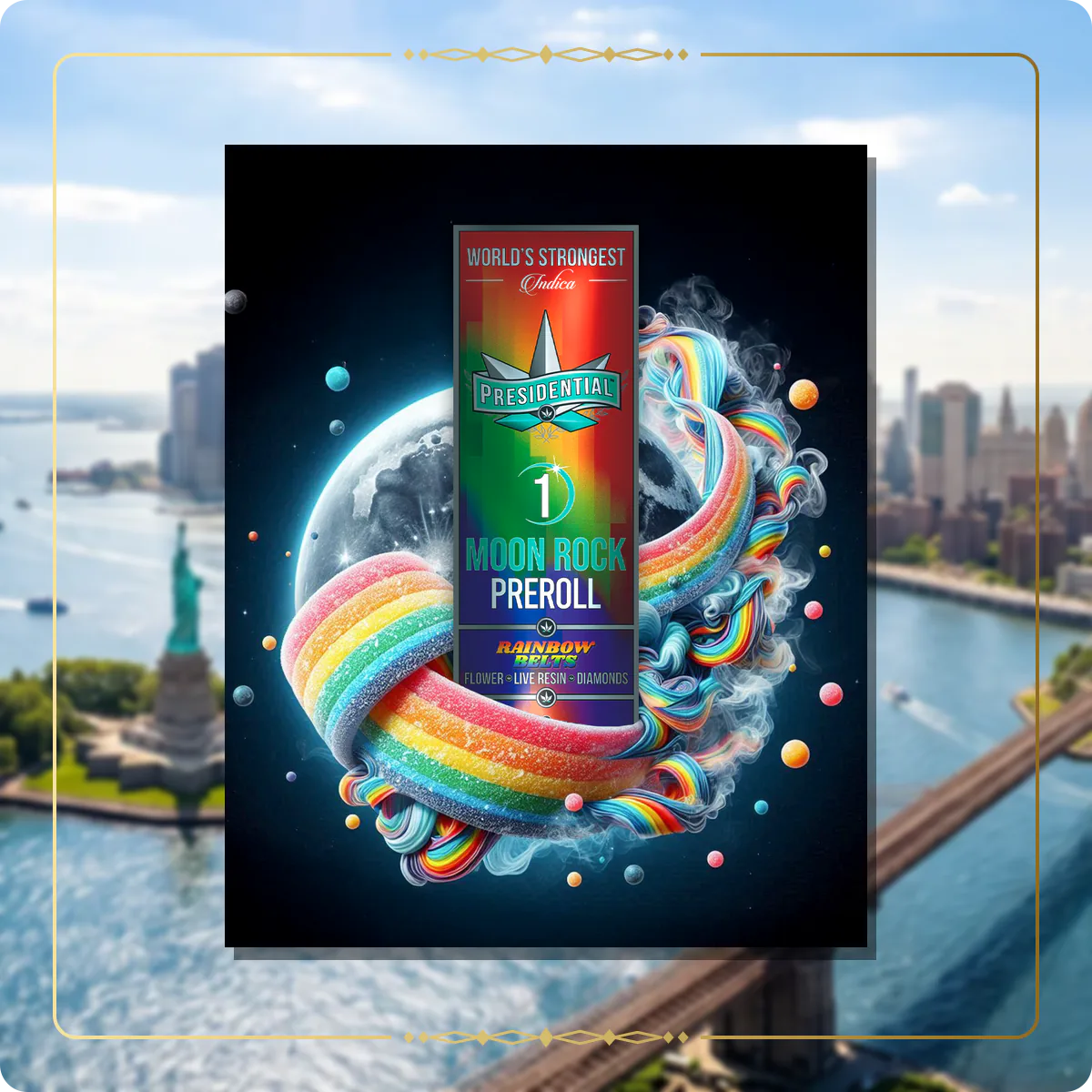 Rainbow Belts Presidential pre-roll for the New York Gold page